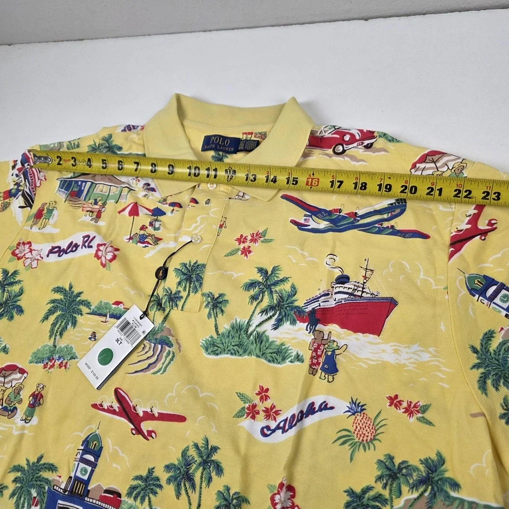 Polo Ralph Lauren Hawaiian Polo Shirt Mens 3XLT Yellow Aloha Print Short Sleeve